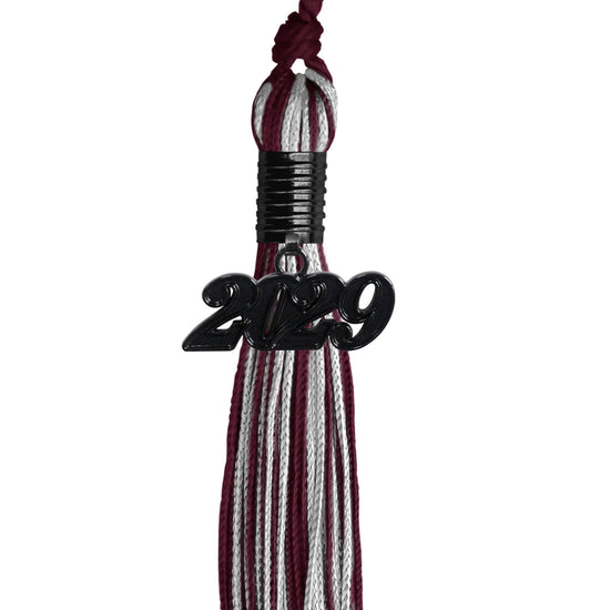 Maroon/Silver Mixed Color Graduation Tassel with Black Date Drop by Wholesale Grad Supply