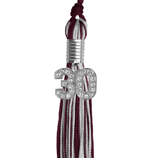 Maroon/Silver Mixed Color Graduation Tassel with Silver Bling Charm by Wholesale Grad Supply