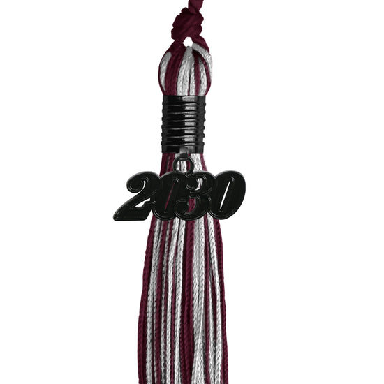 Maroon/Silver Mixed Color Graduation Tassel with Black Date Drop by Wholesale Grad Supply