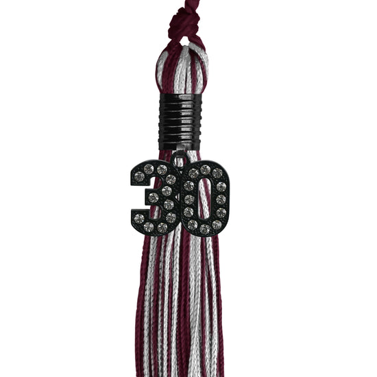 Maroon/Silver Mixed Color Graduation Tassel with Black Bling Charm by Wholesale Grad Supply