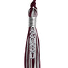 Maroon/Silver Mixed Color Graduation Tassel with Stacked Silver Date Drop by Wholesale Grad Supply