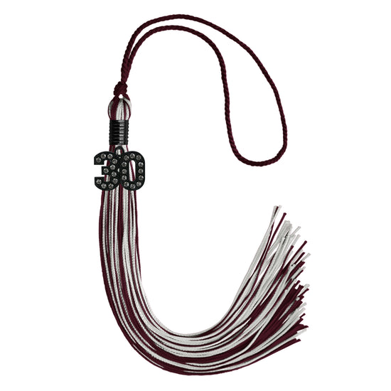 Maroon/Silver Mixed Color Graduation Tassel with Black Bling Charm by Wholesale Grad Supply