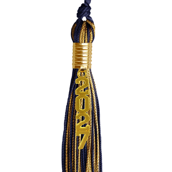 Navy Blue/Antique Gold Mixed Color Graduation Tassel with Gold Stacked Date Drop by Wholesale Grad Supply