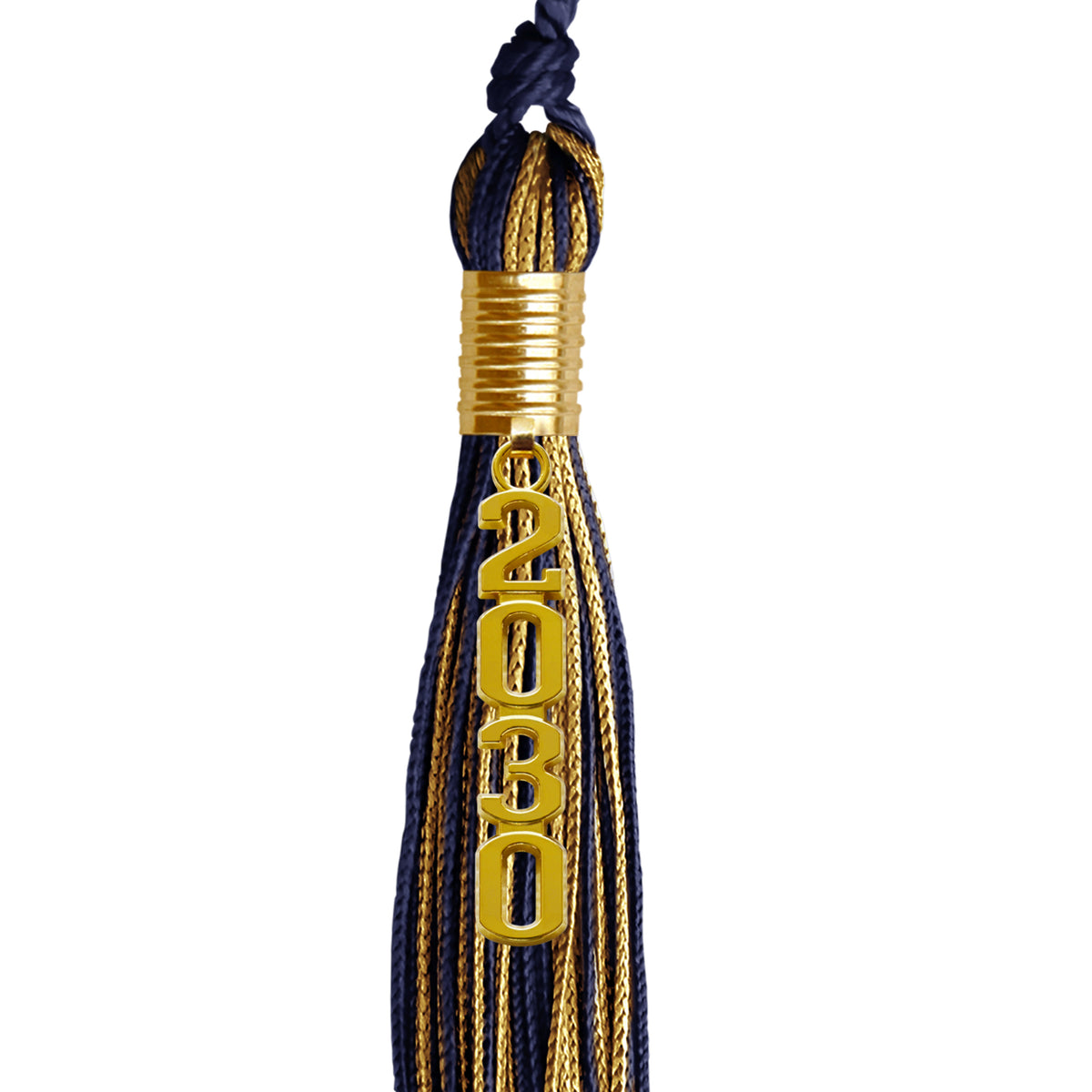 Navy Blue/Antique Gold Mixed Color Graduation Tassel with Gold Stacked Date Drop by Wholesale Grad Supply