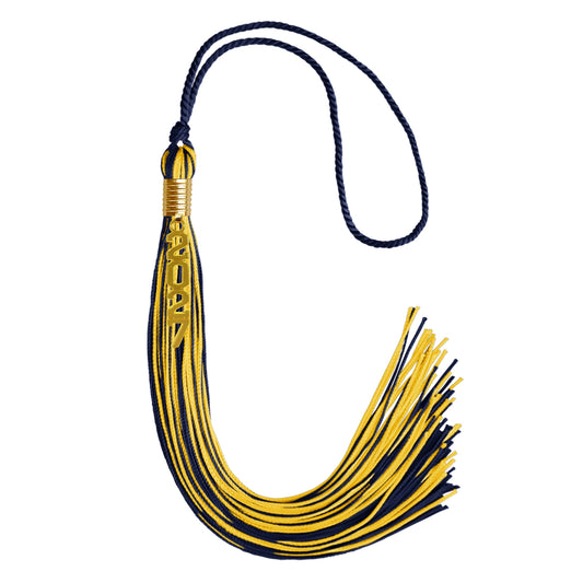 Navy Blue/Gold Mixed Color Graduation Tassel with Gold Stacked Date Drop by Wholesale Grad Supply