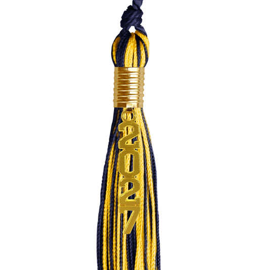 Navy Blue/Gold Mixed Color Graduation Tassel with Gold Stacked Date Drop by Wholesale Grad Supply