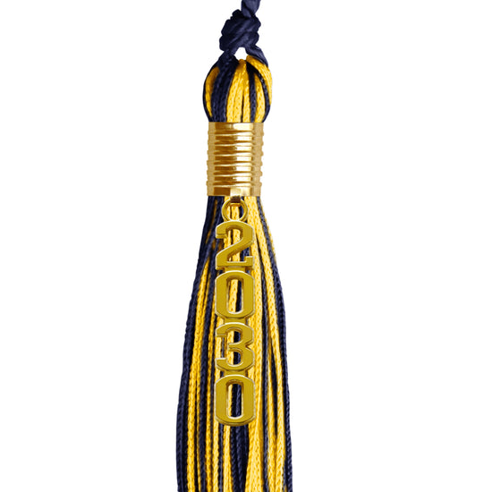 Navy Blue/Gold Mixed Color Graduation Tassel with Gold Stacked Date Drop by Wholesale Grad Supply