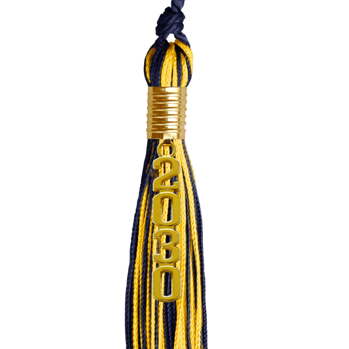 Navy Blue/Gold Mixed Color Graduation Tassel with Gold Stacked Date Drop by Wholesale Grad Supply