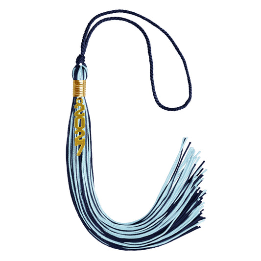 Navy Blue/Light Blue Mixed Color Graduation Tassel with Gold Stacked Date Drop by Wholesale Grad Supply