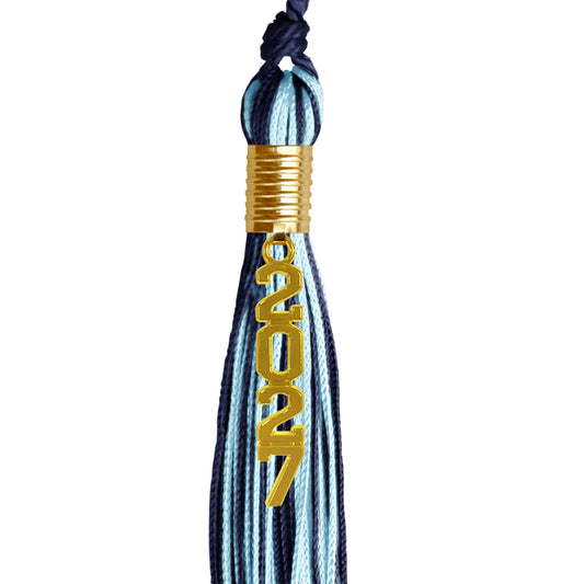 Navy Blue/Light Blue Mixed Color Graduation Tassel with Gold Stacked Date Drop by Wholesale Grad Supply