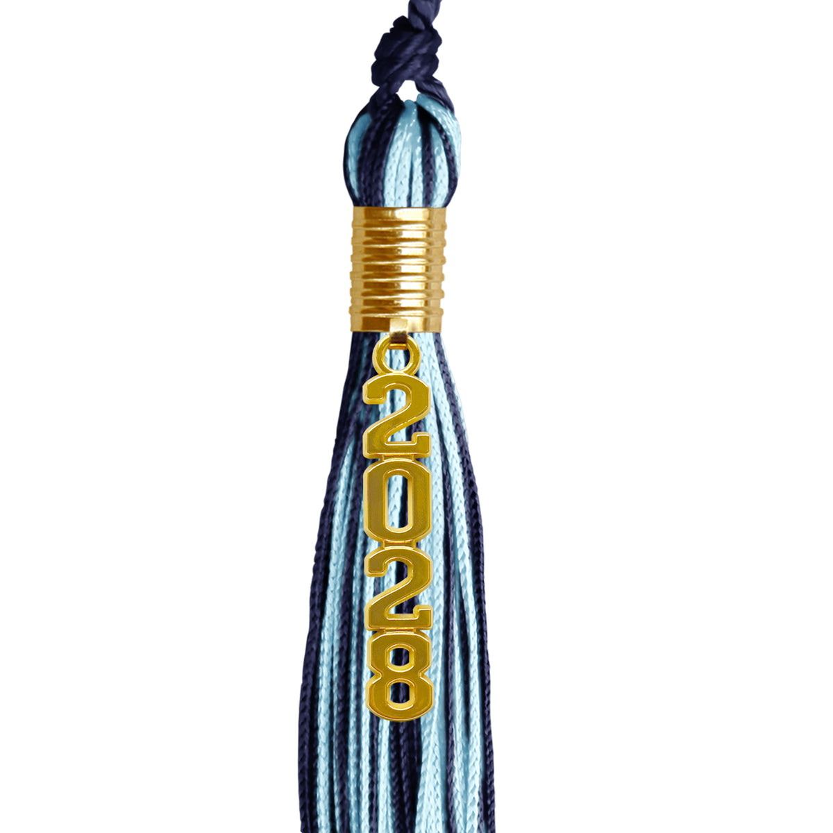 Navy Blue/Light Blue Mixed Color Graduation Tassel with Gold Stacked Date Drop by Wholesale Grad Supply