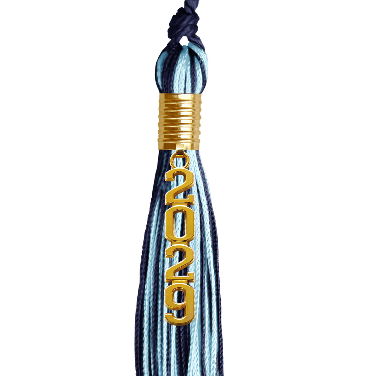 Navy Blue/Light Blue Mixed Color Graduation Tassel with Gold Stacked Date Drop by Wholesale Grad Supply