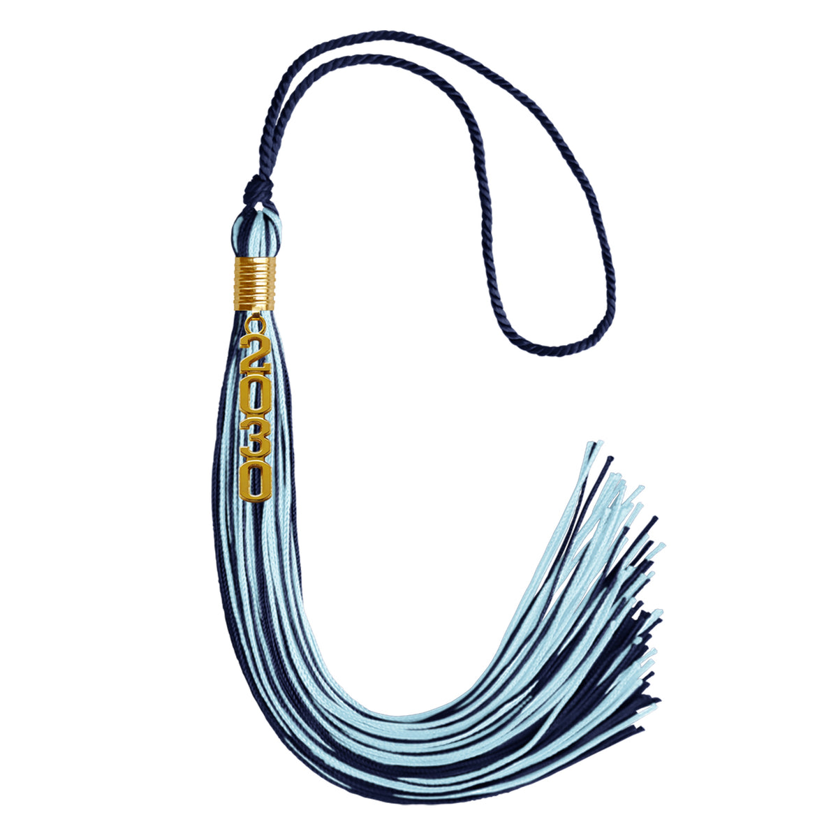 Navy Blue/Light Blue Mixed Color Graduation Tassel with Gold Stacked Date Drop by Wholesale Grad Supply