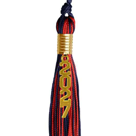 Navy Blue/Red Mixed Color Graduation Tassel with Gold Stacked Date Drop by Wholesale Grad Supply