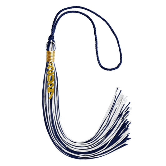 Navy Blue/White Mixed Color Graduation Tassel with Gold Stacked Date Drop by Wholesale Grad Supply