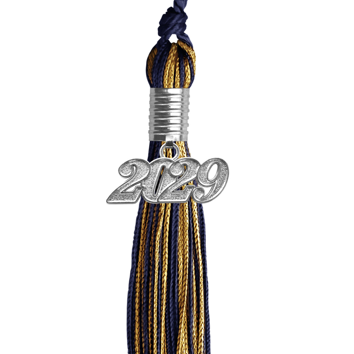 Navy Blue/Antique Gold Mixed Color Graduation Tassel with Silver Date Drop by Wholesale Grad Supply