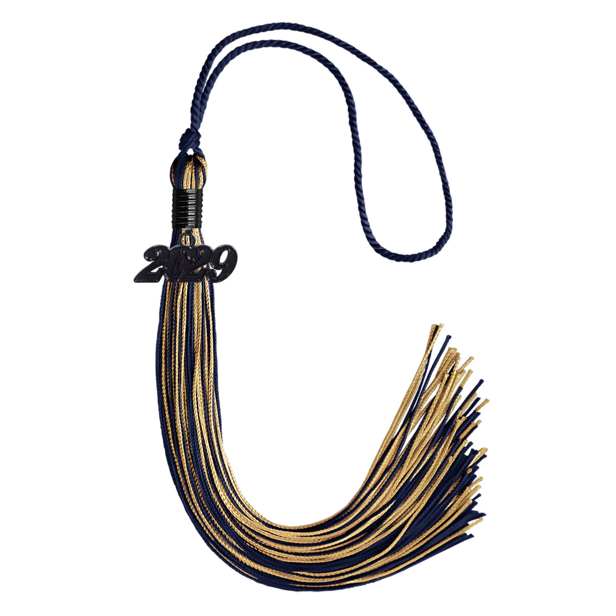 Navy Blue/Antique Gold Mixed Color Graduation Tassel with Black Date Drop by Wholesale Grad Supply