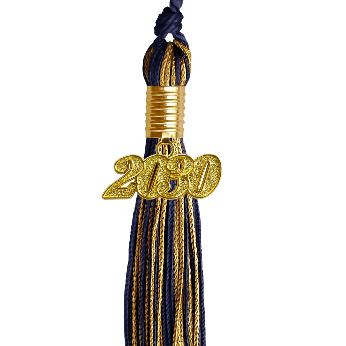 Navy Blue/Antique Gold Mixed Color Graduation Tassel with Gold Date Drop by Wholesale Grad Supply