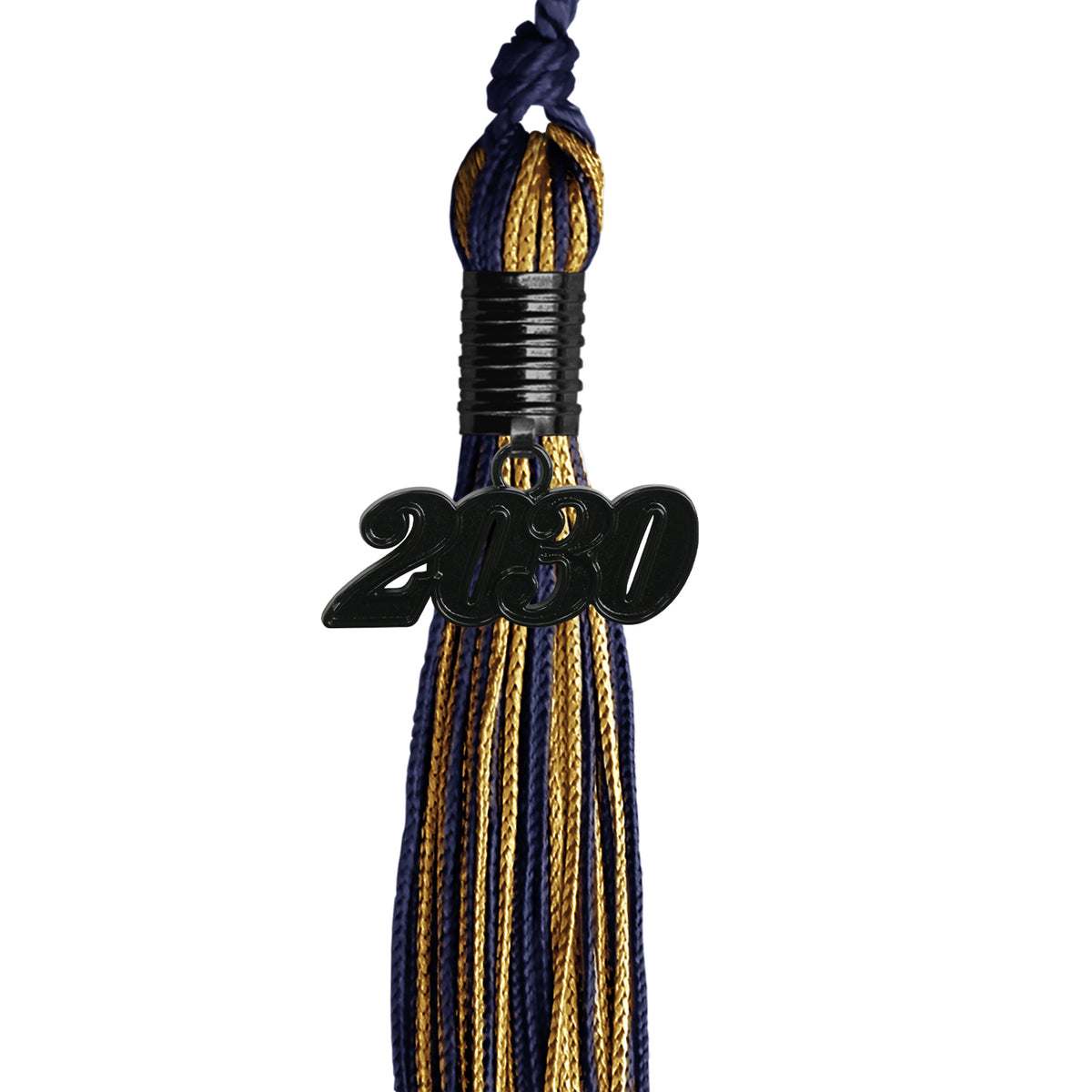 Navy Blue/Antique Gold Mixed Color Graduation Tassel with Black Date Drop by Wholesale Grad Supply