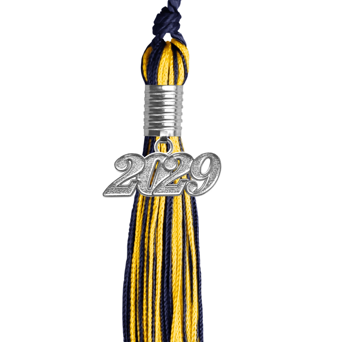 Navy Blue/Gold Mixed Color Graduation Tassel with Silver Date Drop by Wholesale Grad Supply