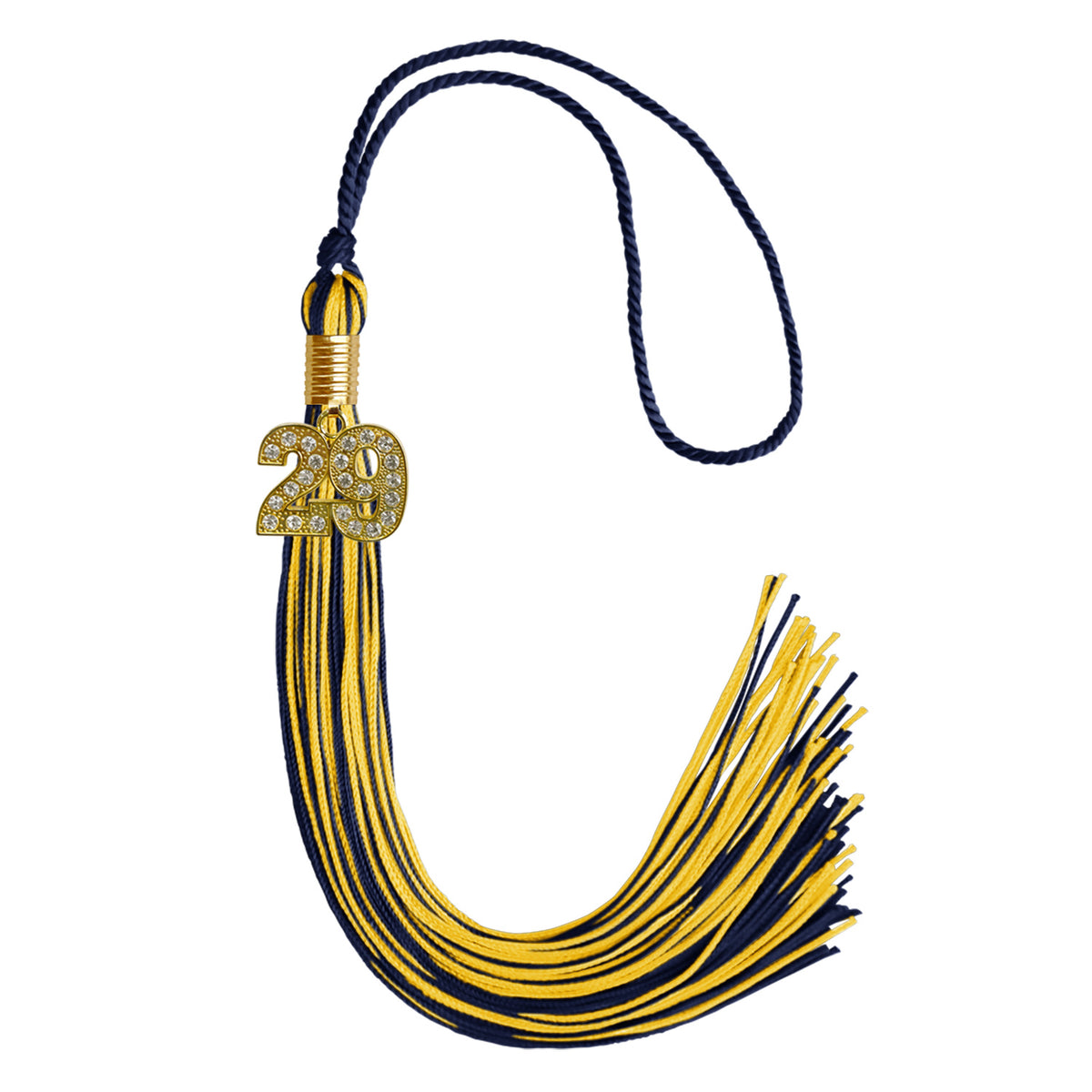 Navy Blue/Gold Mixed Color Graduation Tassel with Gold Bling Charm by Wholesale Grad Supply