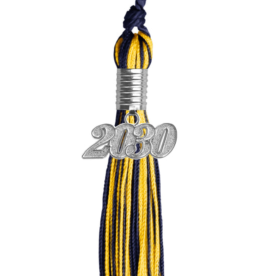 Navy Blue/Gold Mixed Color Graduation Tassel with Silver Date Drop by Wholesale Grad Supply