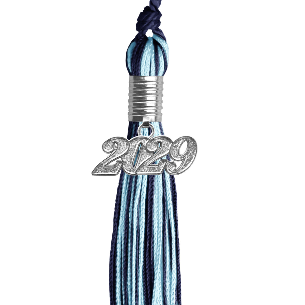 Navy Blue/Light Blue Mixed Color Graduation Tassel with Silver Date Drop by Wholesale Grad Supply