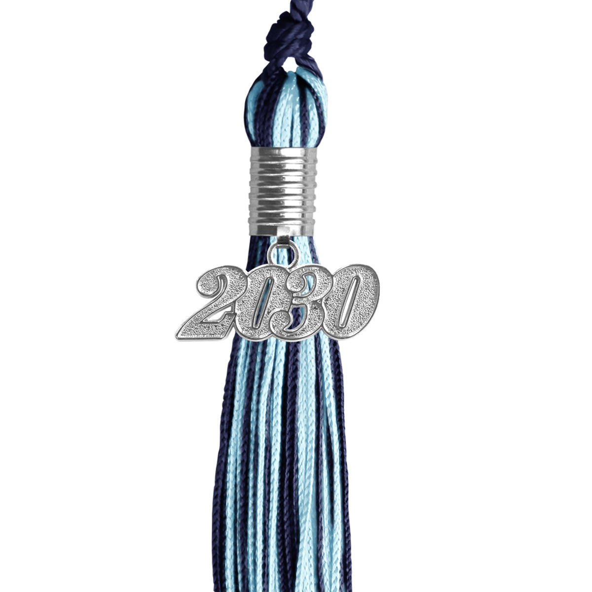 Navy Blue/Light Blue Mixed Color Graduation Tassel with Silver Date Drop by Wholesale Grad Supply