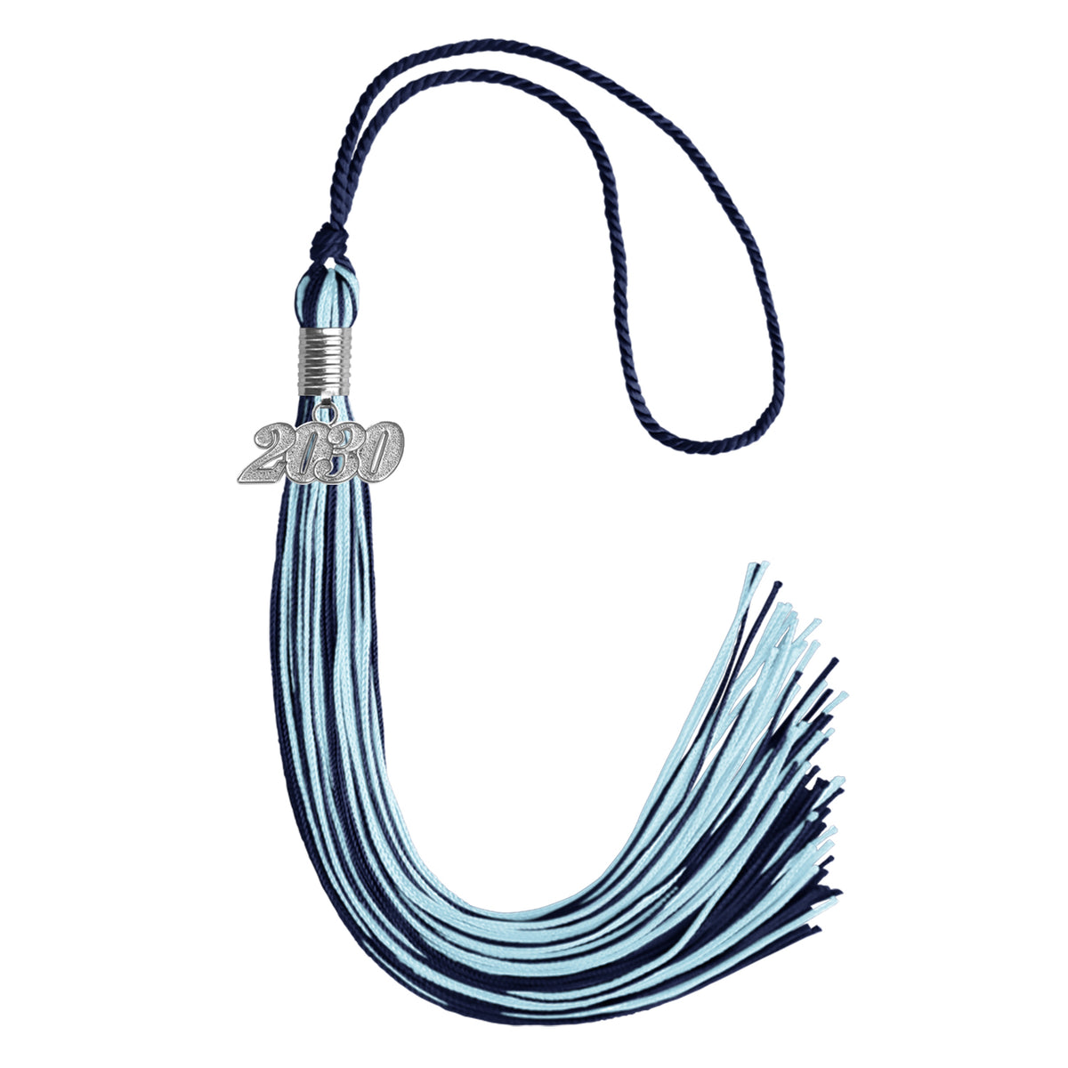 Navy Blue/Light Blue Mixed Color Graduation Tassel with Silver Date Drop by Wholesale Grad Supply