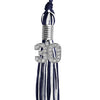 Navy Blue/White Mixed Color Graduation Tassel with Silver Bling Charm by Wholesale Grad Supply