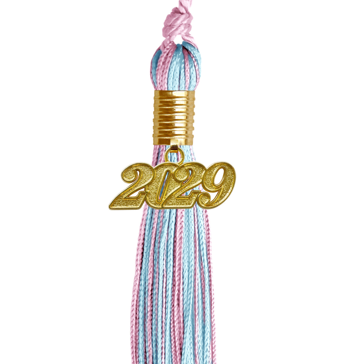 Pink/Light Blue Mixed Color Graduation Tassel with Gold Date Drop by Wholesale Grad Supply