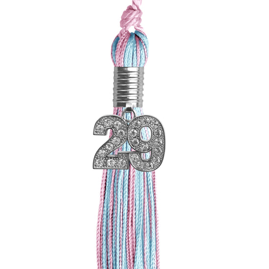Pink/Light Blue Mixed Color Graduation Tassel with Silver Bling Charm by Wholesale Grad Supply