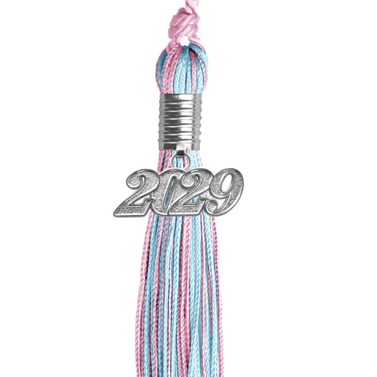 Pink/Light Blue Mixed Color Graduation Tassel with Silver Date Drop by Wholesale Grad Supply