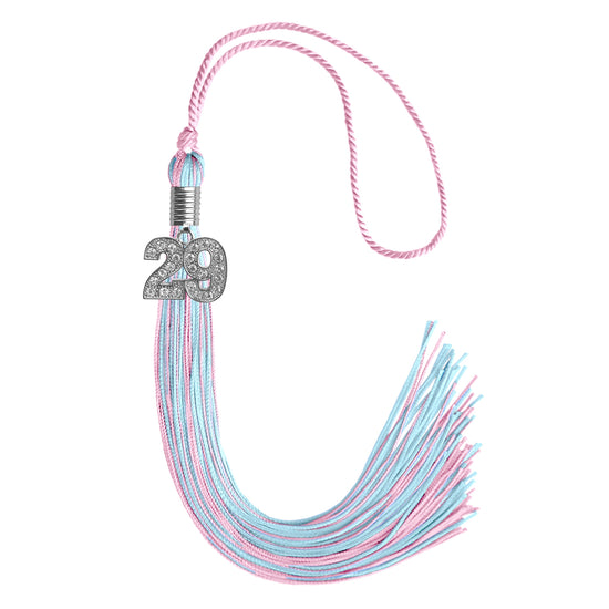 Pink/Light Blue Mixed Color Graduation Tassel with Silver Bling Charm by Wholesale Grad Supply