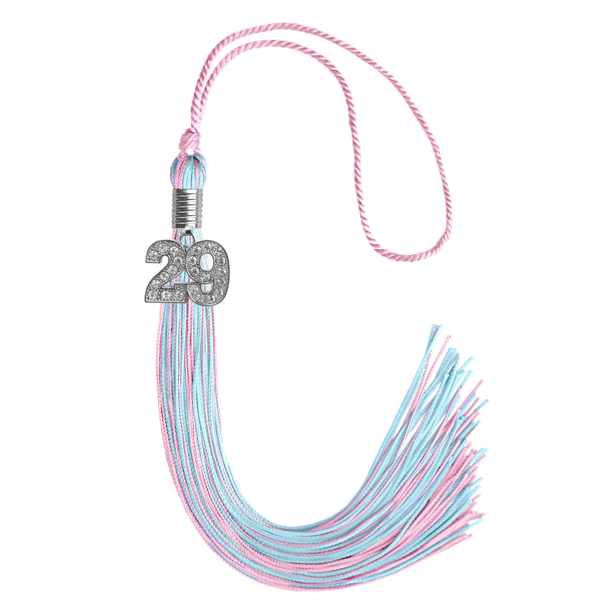 Pink/Light Blue Mixed Color Graduation Tassel with Silver Bling Charm by Wholesale Grad Supply