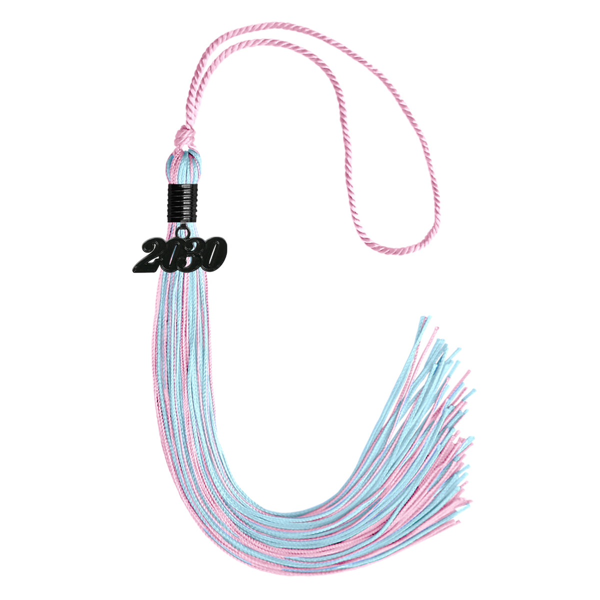 Pink/Light Blue Mixed Color Graduation Tassel with Black Date Drop by Wholesale Grad Supply