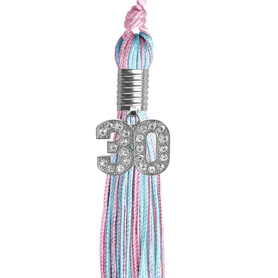 Pink/Light Blue Mixed Color Graduation Tassel with Silver Bling Charm by Wholesale Grad Supply