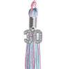 Pink/Light Blue Mixed Color Graduation Tassel with Silver Bling Charm by Wholesale Grad Supply
