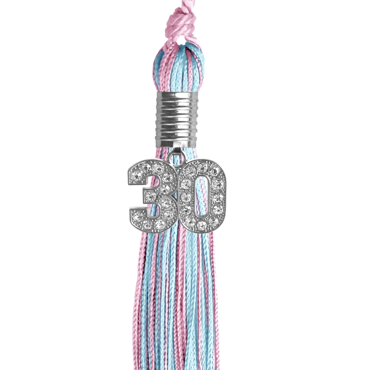 Pink/Light Blue Mixed Color Graduation Tassel with Silver Bling Charm by Wholesale Grad Supply