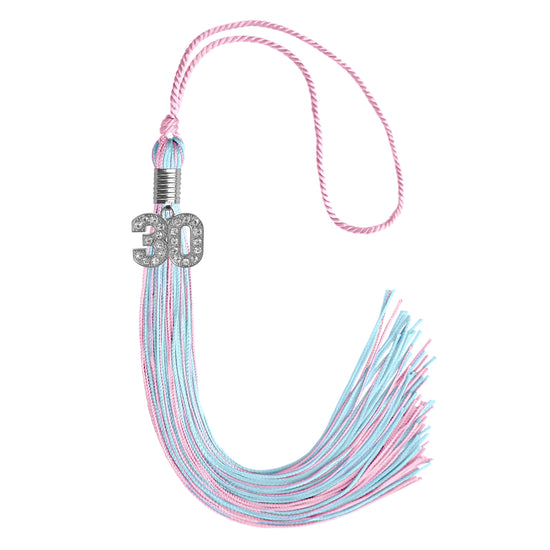 Pink/Light Blue Mixed Color Graduation Tassel with Silver Bling Charm by Wholesale Grad Supply