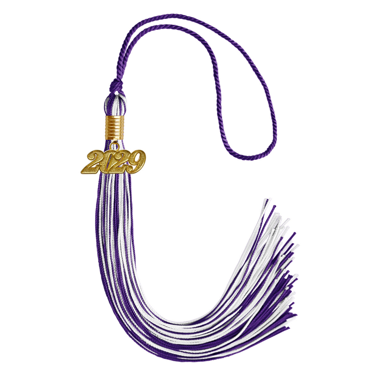Purple/White Mixed Color Graduation Tassel with Gold Date Drop by Wholesale Grad Supply