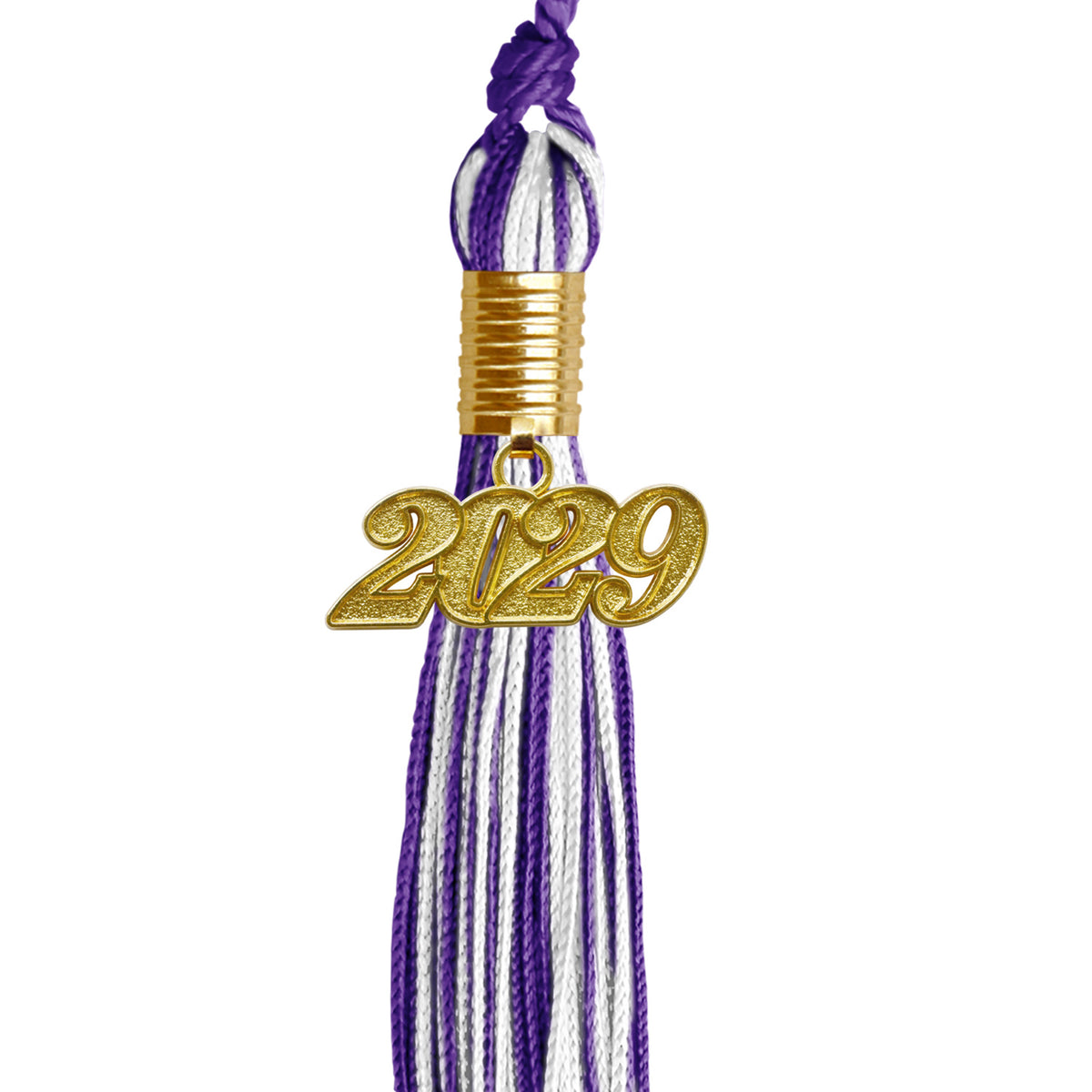 Purple/White Mixed Color Graduation Tassel with Gold Date Drop by Wholesale Grad Supply