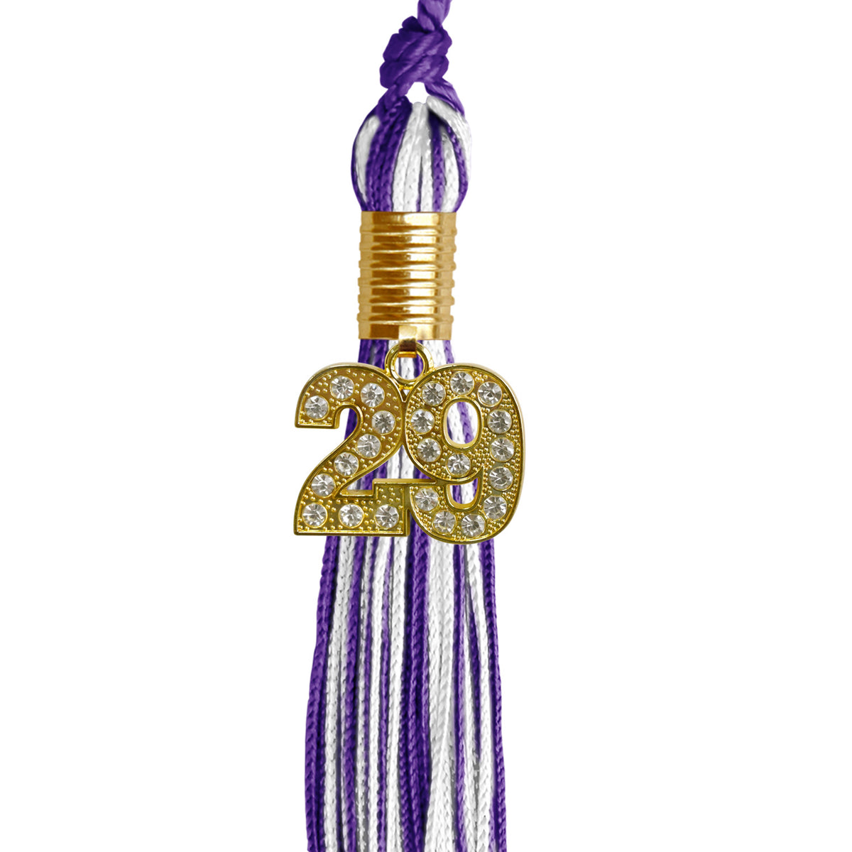 Purple/White Mixed Color Graduation Tassel with Gold Bling Charm by Wholesale Grad Supply