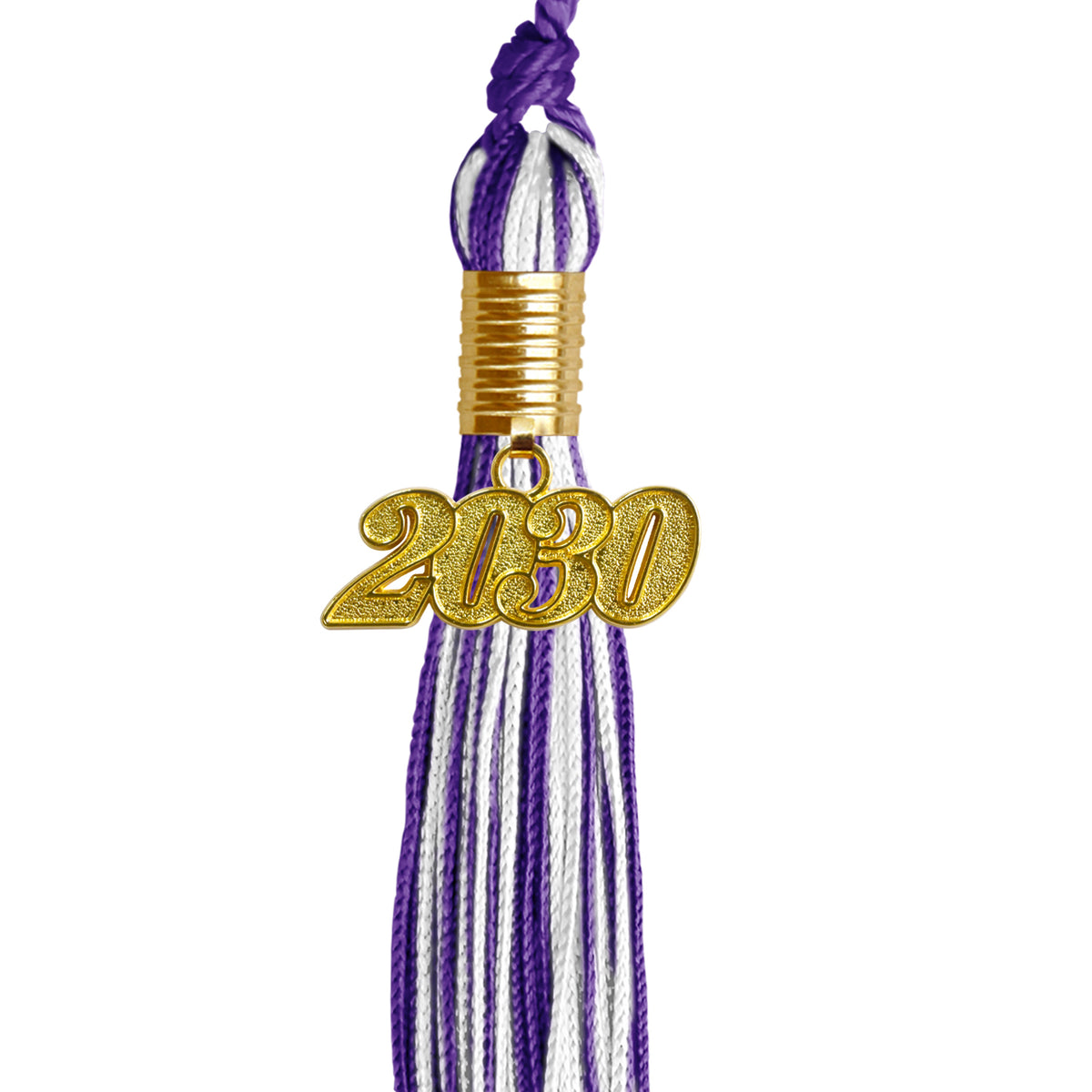 Purple/White Mixed Color Graduation Tassel with Gold Date Drop by Wholesale Grad Supply