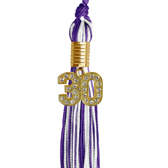 Purple/White Mixed Color Graduation Tassel with Gold Bling Charm by Wholesale Grad Supply