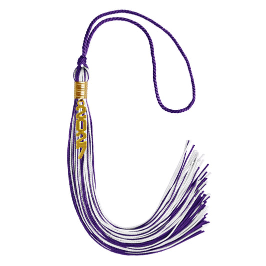 Purple/White Mixed Color Graduation Tassel with Gold Stacked Date Drop by Wholesale Grad Supply