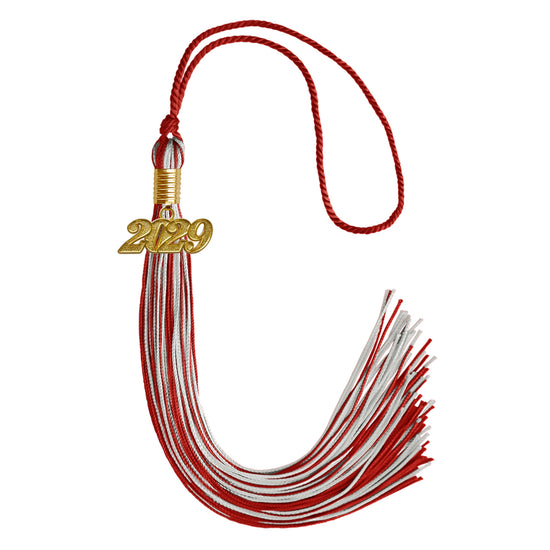 Red/Silver Mixed Color Graduation Tassel with Gold Date Drop by Wholesale Grad Supply