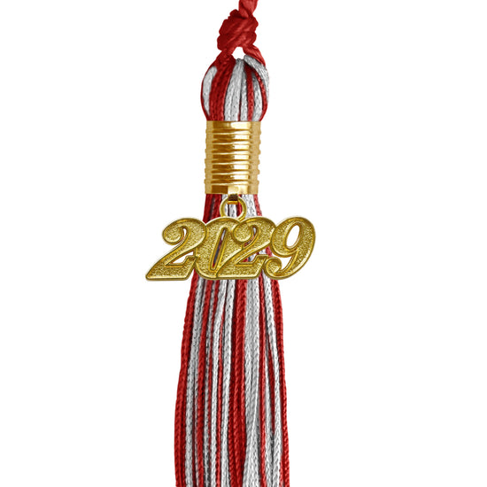 Red/Silver Mixed Color Graduation Tassel with Gold Date Drop by Wholesale Grad Supply