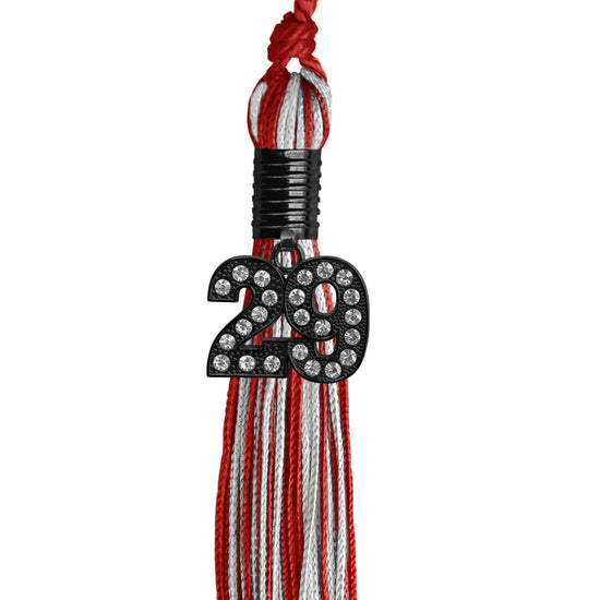 Red/Silver Mixed Color Graduation Tassel with Black Bling Charm by Wholesale Grad Supply