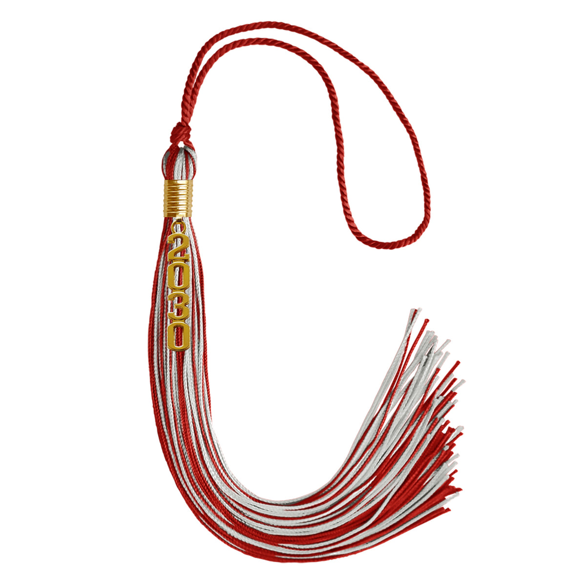Red/Silver Mixed Color Graduation Tassel with Gold Stacked Date Drop by Wholesale Grad Supply